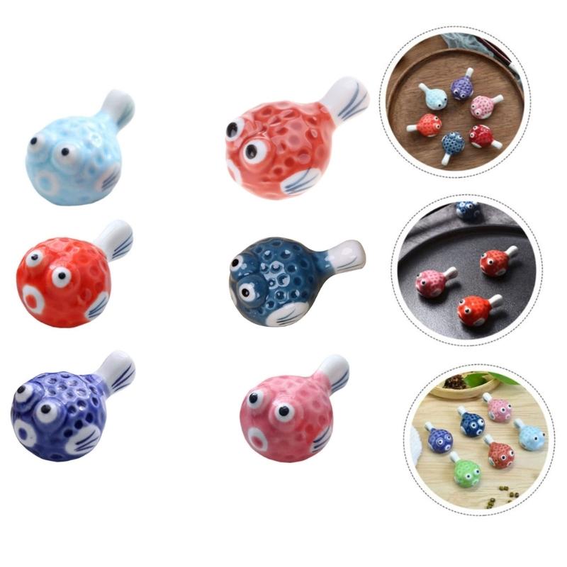 6 Pieces Cute Pufferfish Shaped Ceramic Chopstick Rests Spoon Fork Holder Ceramic Chopstick Holders for Kitchen Utensil