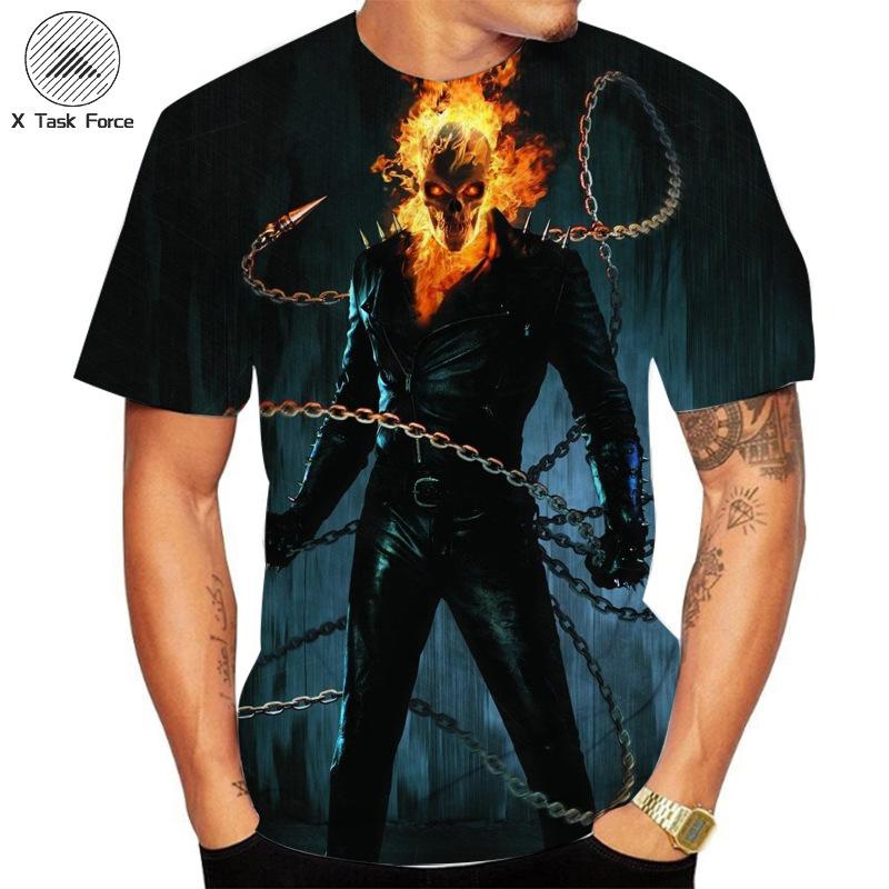Sommer Rundhals 3D Flammen Totenkopf Print Top Modische Lässige Kurzarm Herren T-Shirts