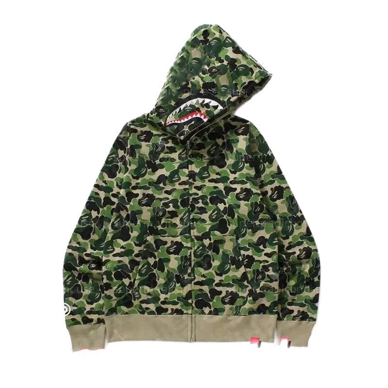In-Stock Luminous Shark Head Camouflage Double Hood Sweatshirt - Unisex Fleece-Lined Autumn/Winter Outerwear