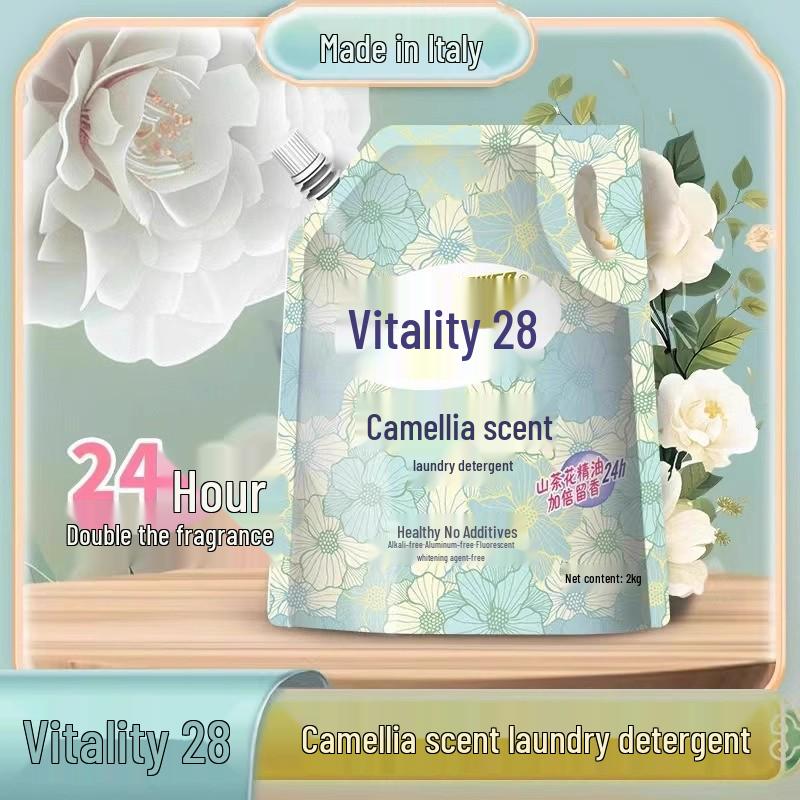 

Vitality 28 Camellia Scent Laundry Detergent, Long-lasting Fragrance, Deep Clean, 2kg x 4 Bags.