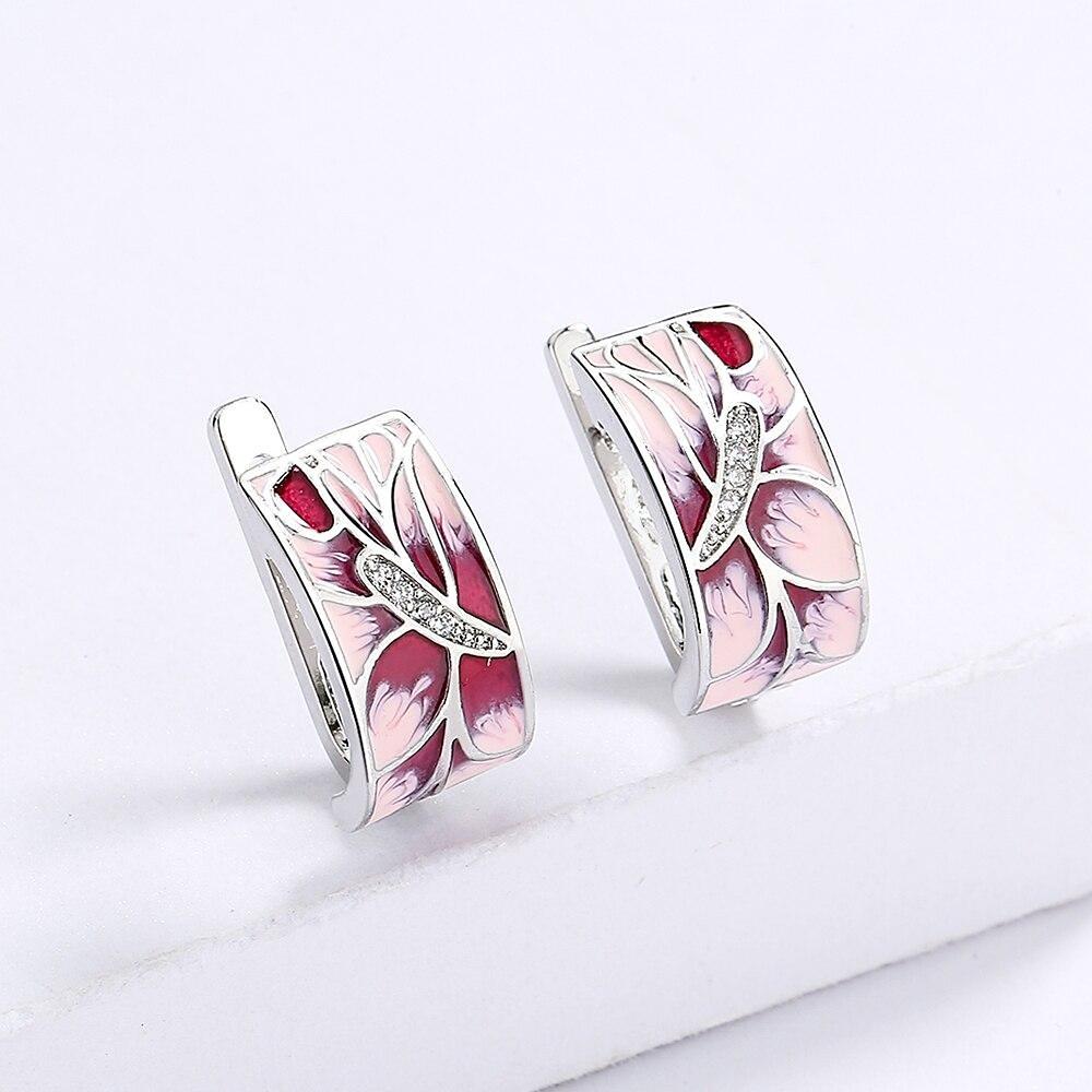 Orecchini Argento Chic-Net A Lobo, 925, Con Tre Foglie Rosa, Gioielli Unisex
