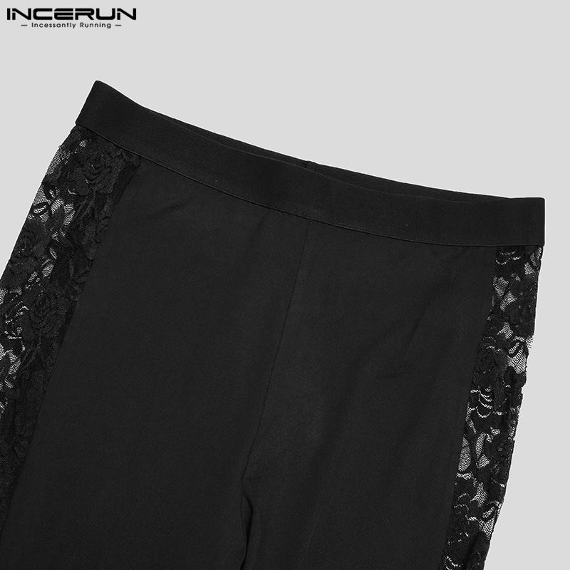 INCERUN Men High Waist Lace Patchwork Skinny Leggings Long Pants Home Wear