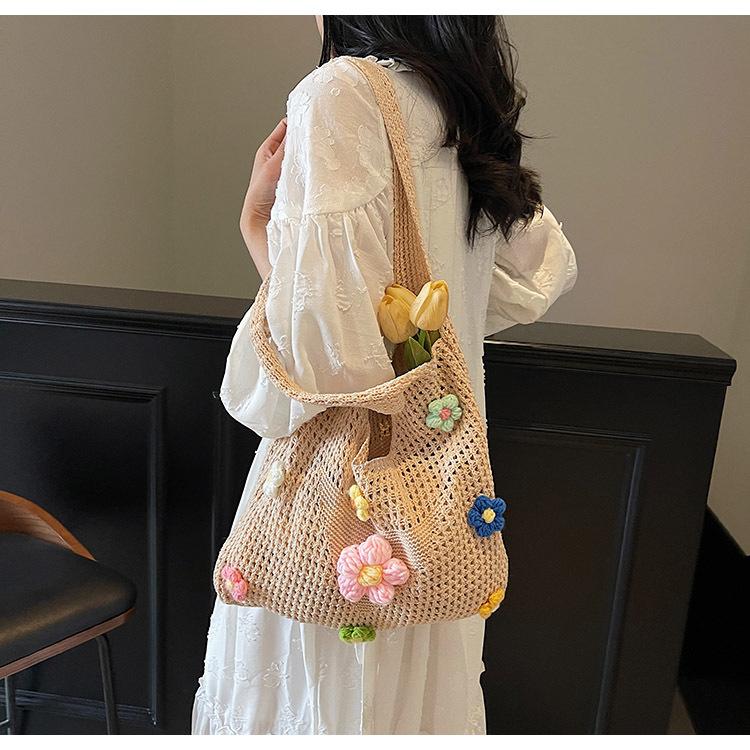 Nischendesign gewebte Tasche Damen neue kleine Blume Westentasche gestrickte Umhängetasche vielseitige Handtasche
