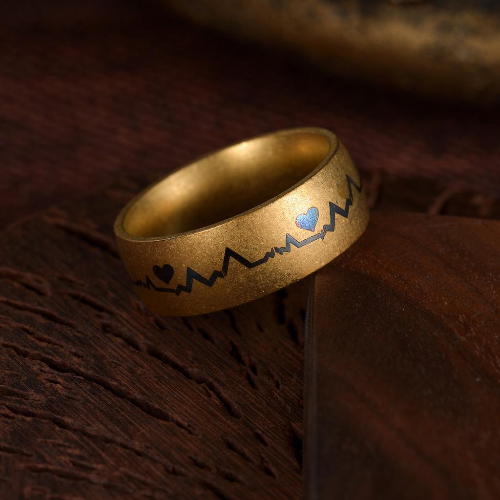 8MM Ring Men/Women Titanium Steel Black Color Electrocardiogram Wave Heartbeat Stainless Steel Ring Fashion  Simple Style