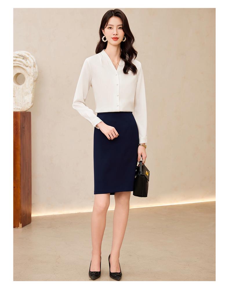 Women's White V-Neck Chiffon Shirt: Formal Spring/Autumn Wear for Interviews and Office.