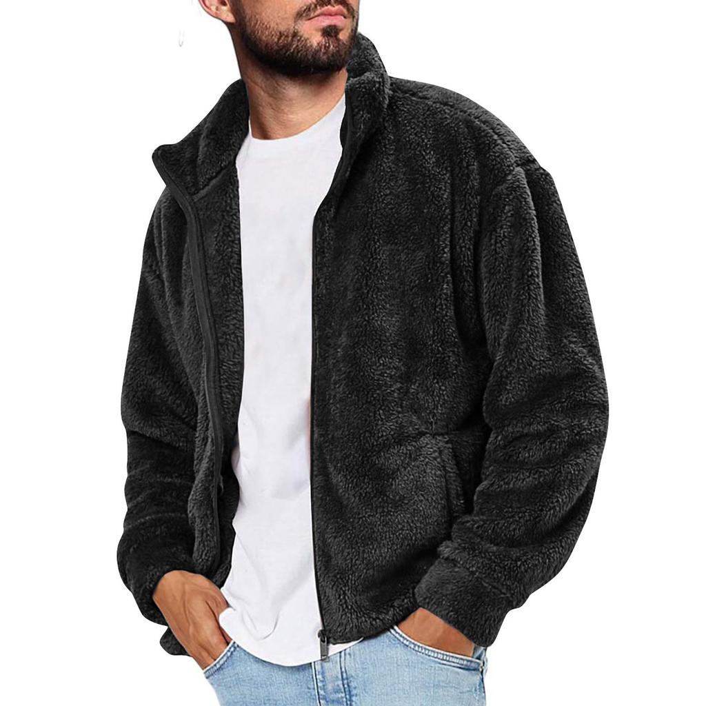 Mens Jacket Cardigan Long Sleeve Full Zip Open Front Thermal Coat Fall Winter Outwear