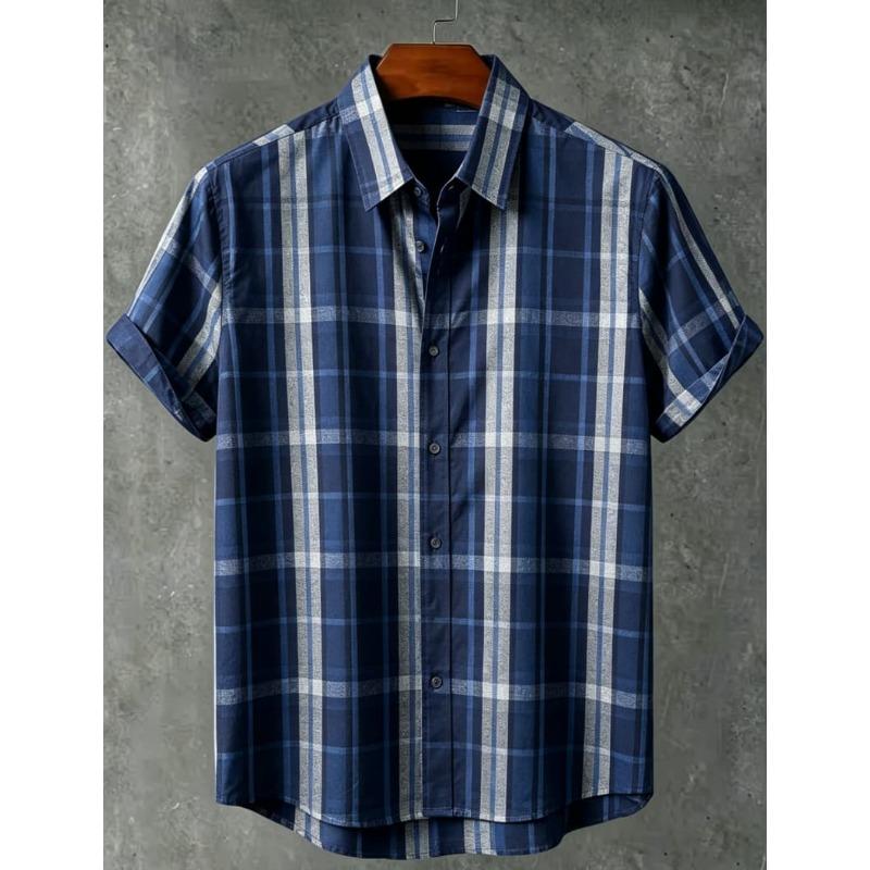 Fresh Forest Vertical Stripe Plant Flower Printed Short Sleeve Shirt for Men's Summer Thin and Loose Hawaiian Vacation Shirt