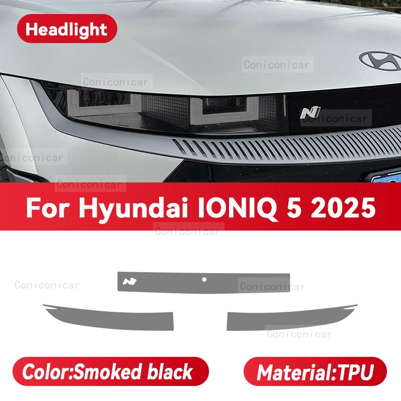 For HYUNDAI IONIQ 5 2025 Car Headlight Smoked Black TPU Protective Film Front Light Tint Change Color Sticker Accessories