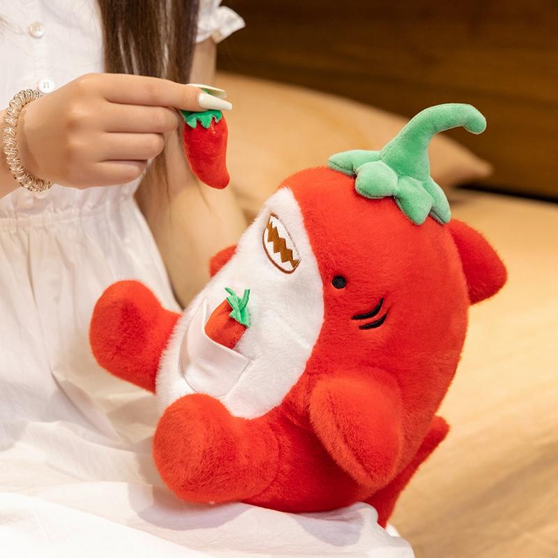 Red Pepper Shaped Shark Plush Toy Soft Stuffed Animal Chili Style Creative Gift for Kids Birthday