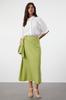 Women's Fashion Cinnamon Double Breasted Tie Detailed Woven Linen Look Skirt