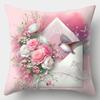 Elegant Pink Floral & Heart Pillowcase: Romantic Rose Pattern Cushion Cover For Sofa Bedroom Home Decor