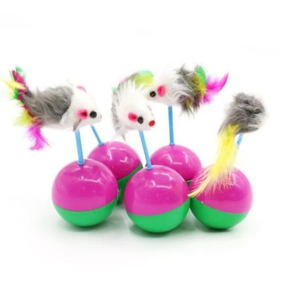 Pet Toy Interactive Tumbler Mouse Shape Plush Feather Tail Cat Toy Reduces Anxiety Boredom Independent Cat Toy