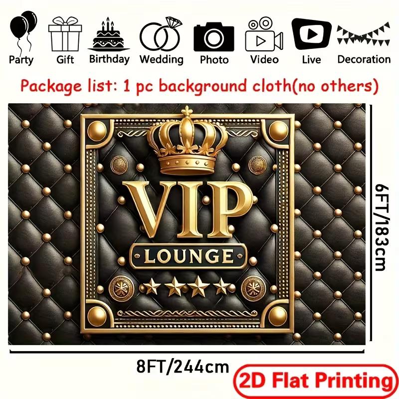Sfondo VIP Lounge Nero Oro 2D Corona e Pelle Trapuntata Decorazione per Feste