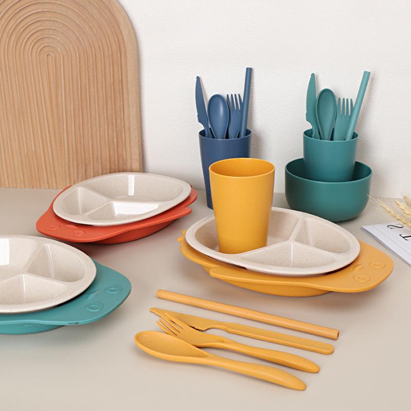 

Temu Wheat Straw Children s Dinner Set: Plate, Bowl, Cup, Knife, Fork, Spoon Single Bowl (OPP Bag)