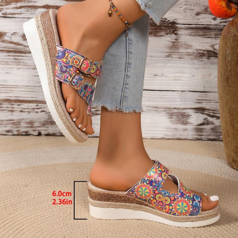 Large Size Summer New Slope Heel Cool Slippers Women's Fashion Color Matching Set Toe Thick Bottom Women's Cool Slippers