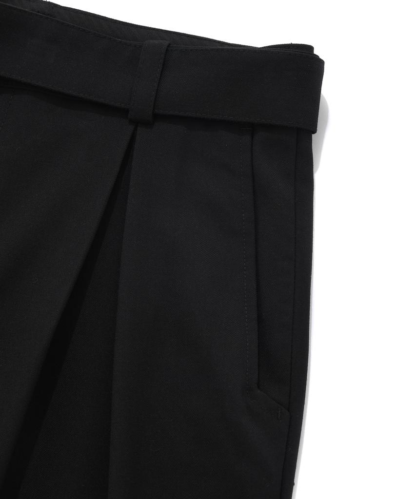 FALLETT Belted Double-Pleated Wool Slacks Black