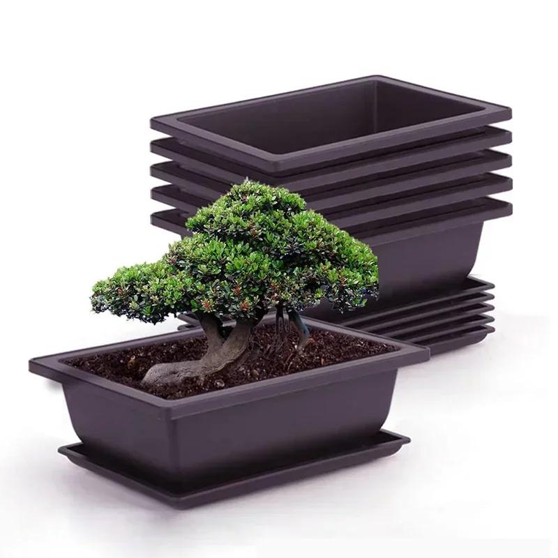 Flower Pot Plastic Balcony Square Pots Flower Bonsai Bowl Nursery Basin Plastic Planter Imitation Rectangle Plant Pots Decor
