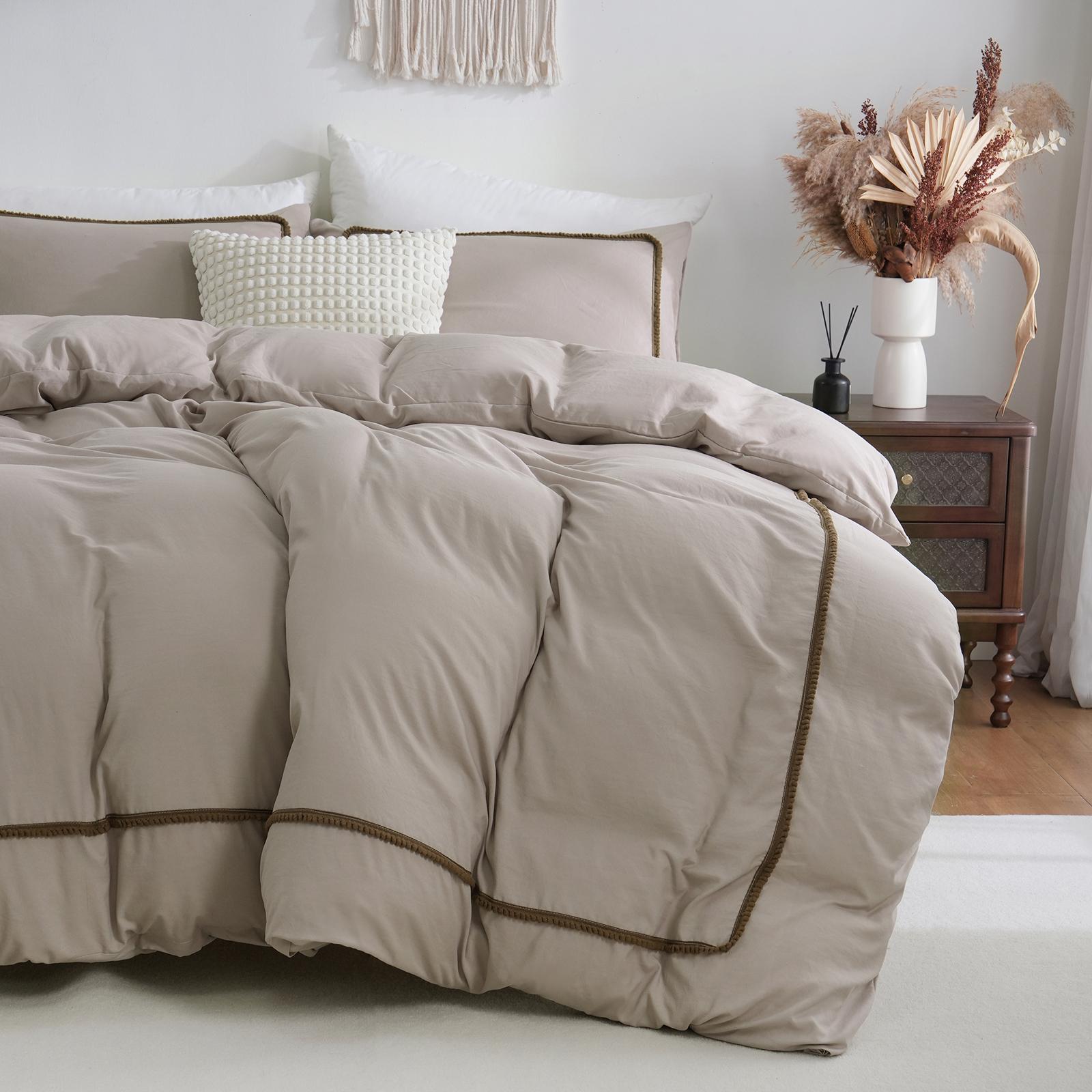 

3PCS White And Khaki Duvet Cover Set Ball Comforter Cover Geometric Line Bed set soft lightweight Down Bedding Set All season 220x240cm-AR-King хакі