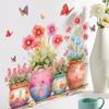 Floral Flower Pot with Butterfly Wall Stickers, Removable Anti-Static Waterproof Self-Adhesive PVC Decals for Living Room Bedroom Kitchen Decoration