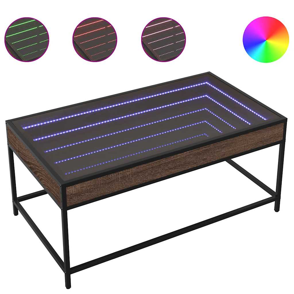 Stolik Kawowy Z Led Infinity, Brązowy Dąb, 90X50X41 Cm