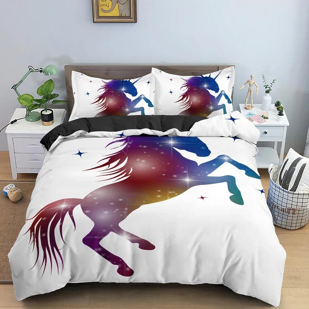 Cartoon Animal Unicorn Bedding Set Bedclothes Kid's Bedroom Duvet Cover Set Pillowcase King Queen Twin Size Home Texture