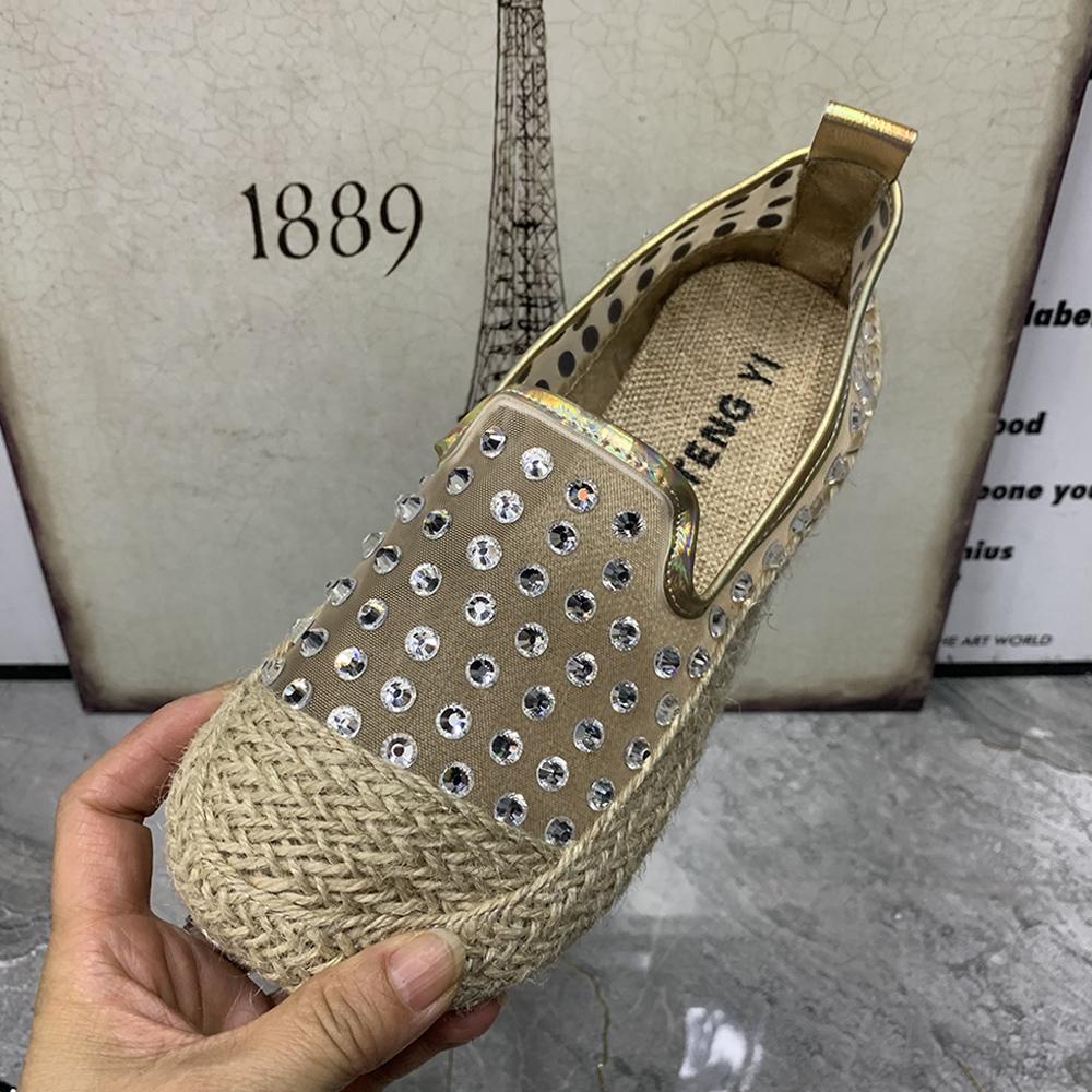 Fashion Women Flat Shoes Plus Size Rhinestone Gauze Women Loafers Designer Summer Women Shoes  Casual Sandals Women