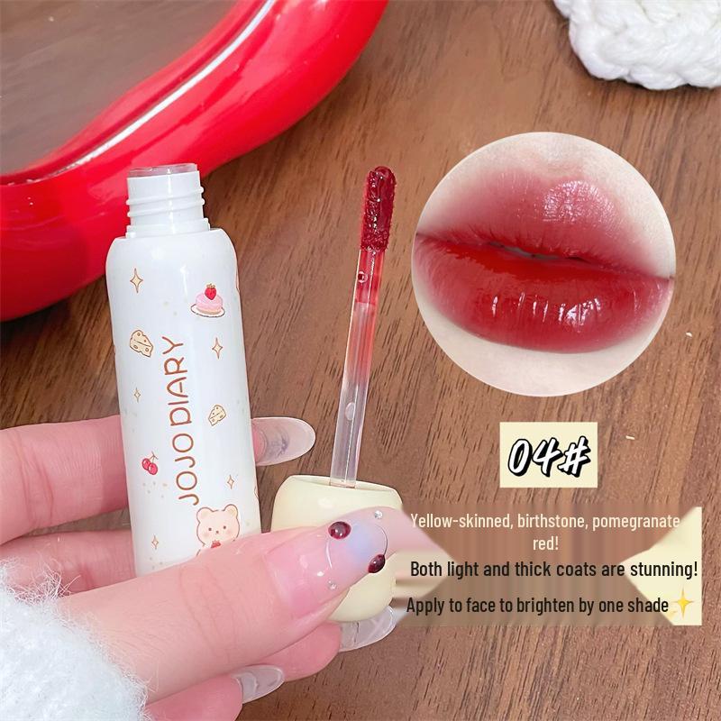 JOJO DIARY Puderquaste Bär Lipgloss: Klarer, praller, niedrig pigmentierter Glanz für natürliche, studentenfreundliche Lippen