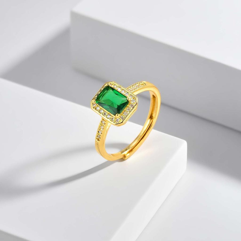 Luxurious Rectangular Zircon Ring for Women,Gold Plated Simple Big Rings Adjustable,Fashion Wedding Party Jewelry Gift