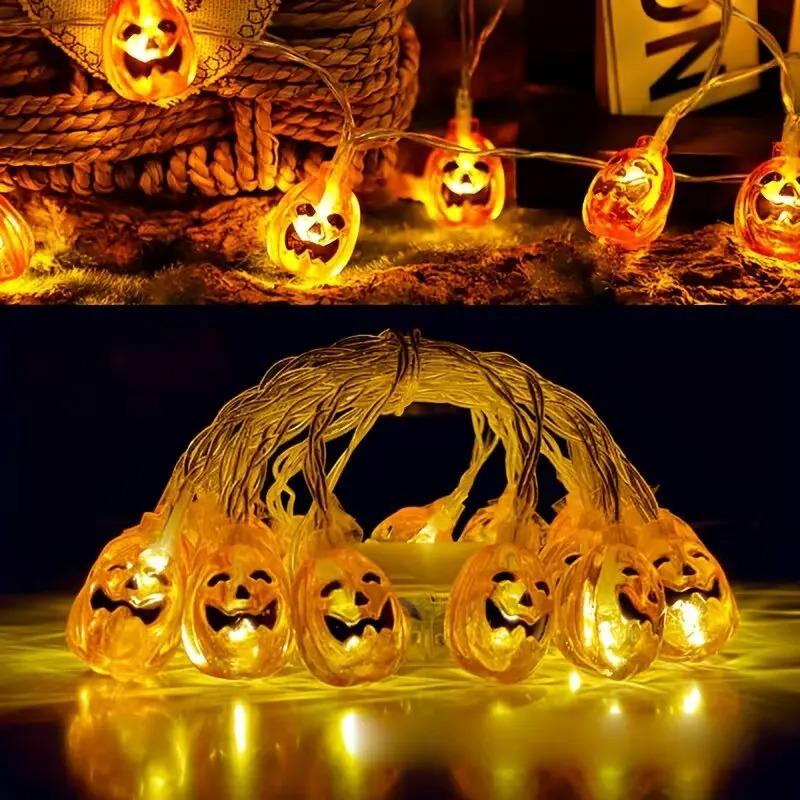 Halloween 20/40/80LED String Lights USB+Battery-Powered Spooky Pumpkin Lanterns Fairy Lights Outdoor Home Party Decorations