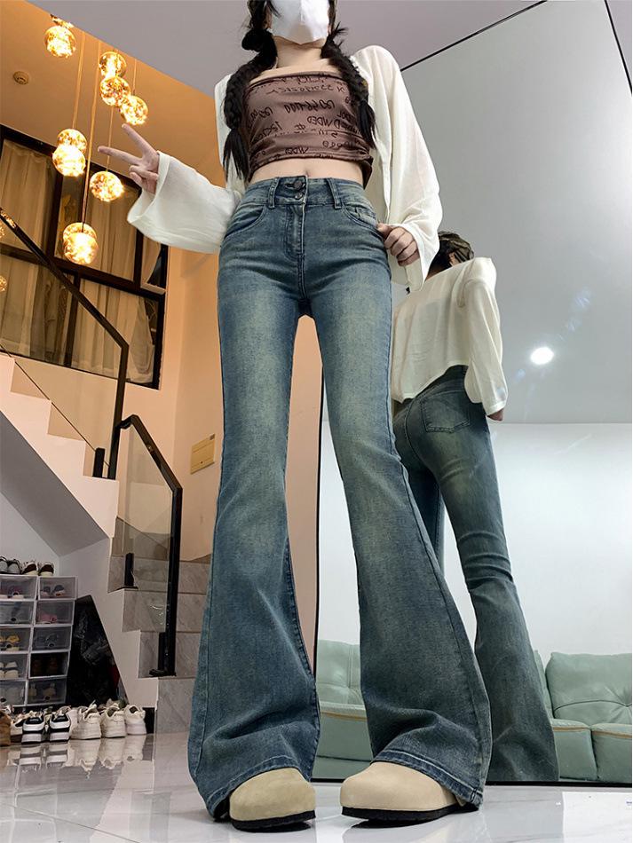 

Женские джинсы микро-клеш с высокой посадкой - Американский ретро, Утягивающий стрейч, Для миниатюрных, Весна/Осень XS