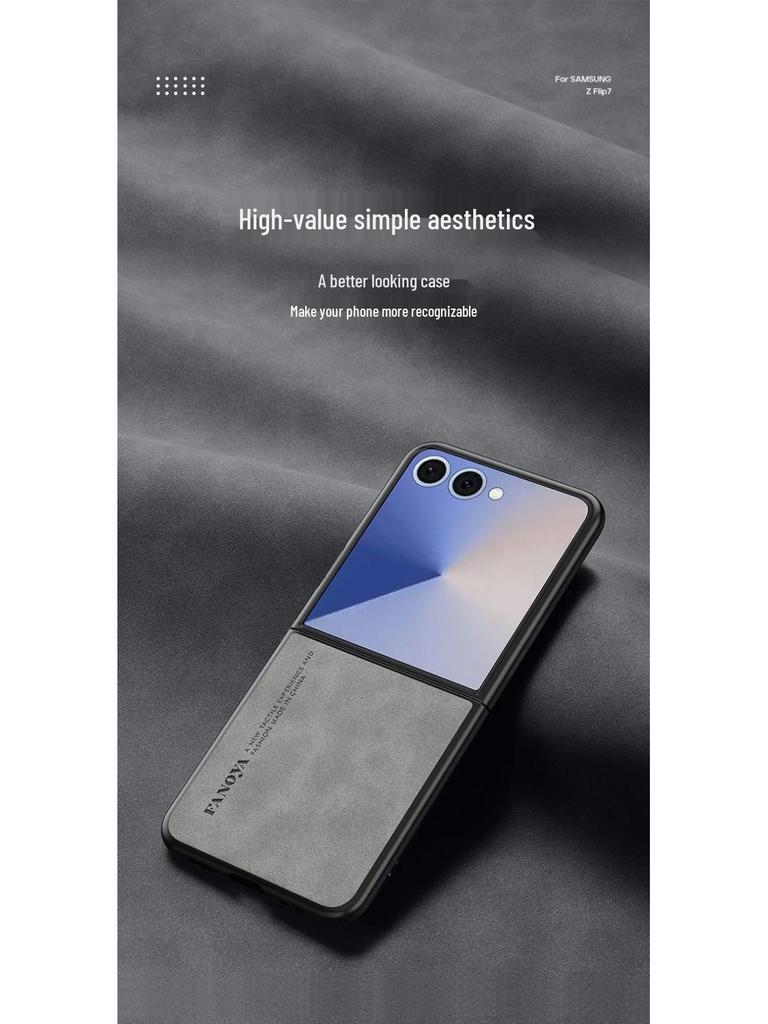 Samsung ZFlip7 Case: Ultra-Thin Lambskin Leather, Frosted Finish, Anti-Drop, Anti-Slip, for Foldable Screen.