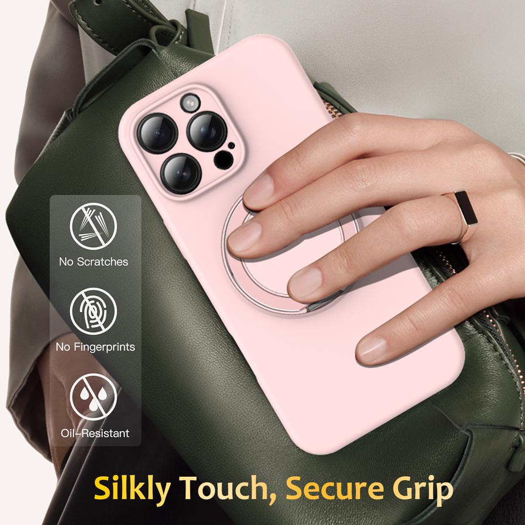 For iPhone 16 Pro Case Compatible with MagSafe Rotating Metal Kickstand PC + Silicone Phone Cover