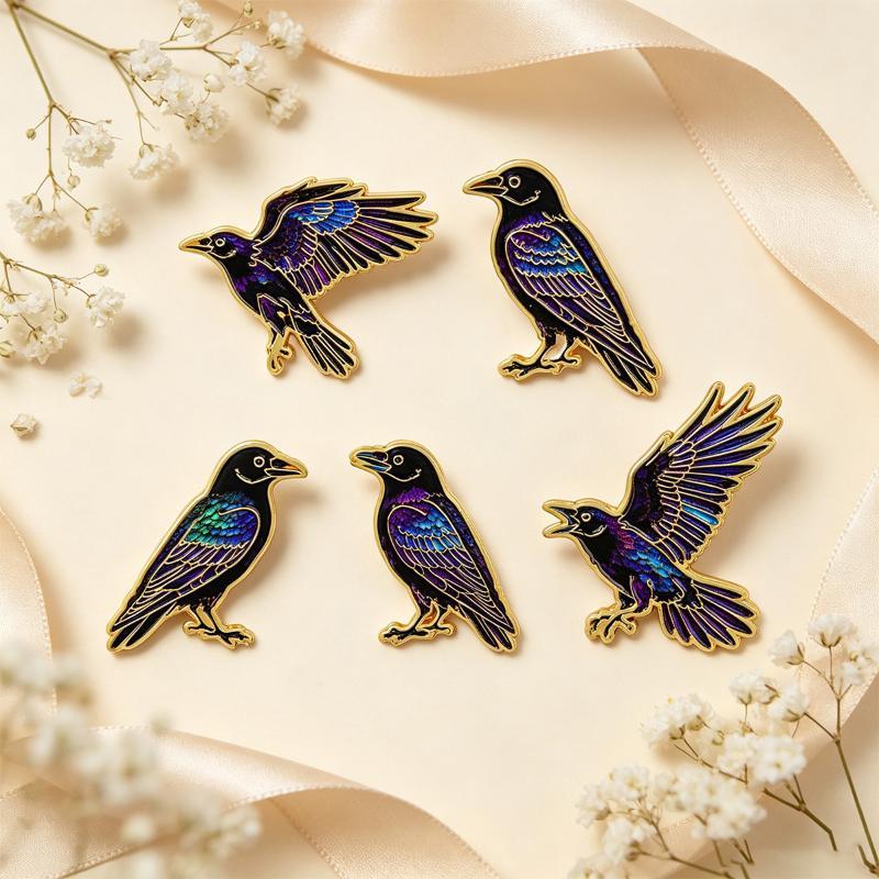 1Pcs Collar Lapel Pins Metal Badges Jewelry Punk Enamel Pin Cartoon Crow Brooch For Coat Halloween Brooches Party Gift
