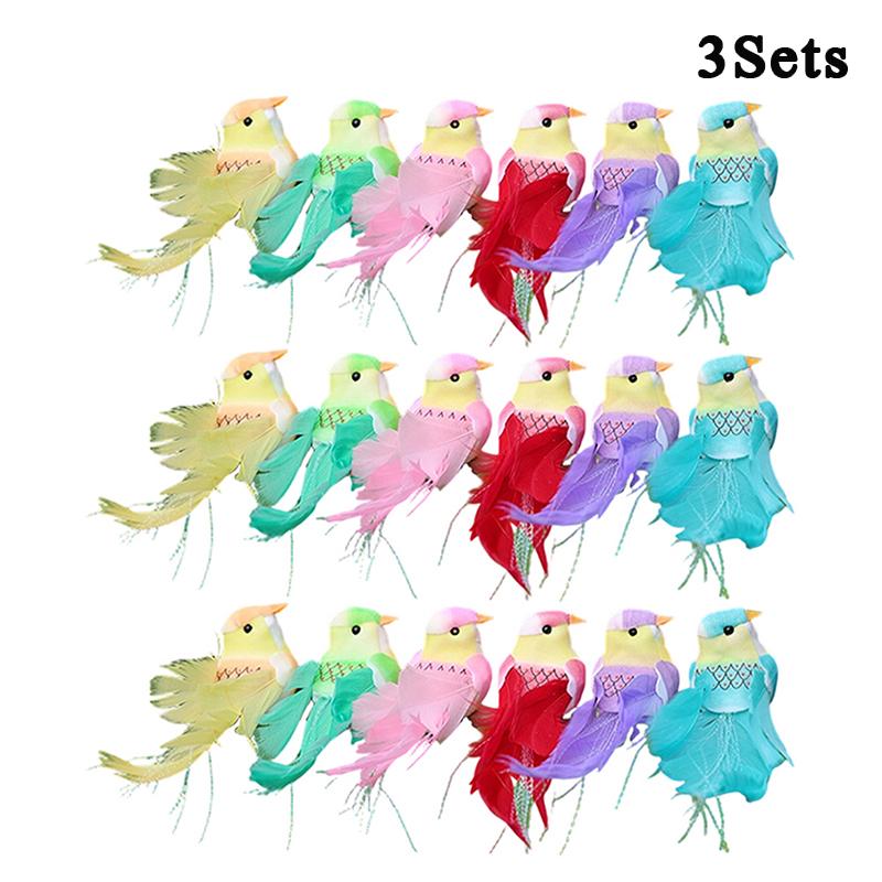 Simulated Long-Tailed Feather Bird Figurine Model Set Artificial Birds Ornament Colorful Feathered Home Garden Decoration