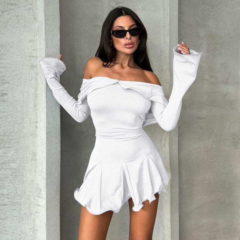 European and American Women's Clothing 2024 Fall and Winter New Product Fashion Stylish Slim Fit Ruffled Package Hip Strapless Long Sleeves Dress