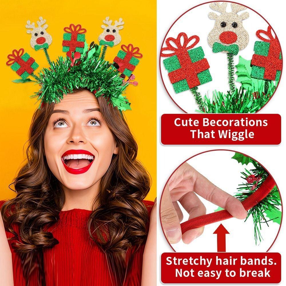 Sequin Christmas Headband Reindeer Antlers Snowman Sequin Hair Hoop Glitter Star Party Decorations Party Props Headress
