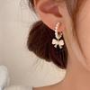 1 Pair of Lovely Pearl C-shaped Bow Hanging Earrings for Women, Gold Shell Bow Earrings, Girls' Feminine Aesthetic Jewelry