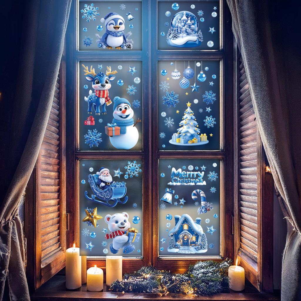 New Christmas 3D Three-dimensional Ice and Snow Windows New Cute Little Bear Snow Bear Wallpaper Christmas Glass Window Stickers