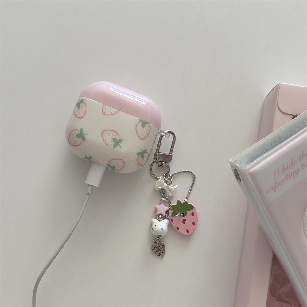 Cute Pink Strawberry Earphone Cover for Apple AirPods 1 /1 Generation Cartoon Bluetooth Case PRO1/PRO1 Niche