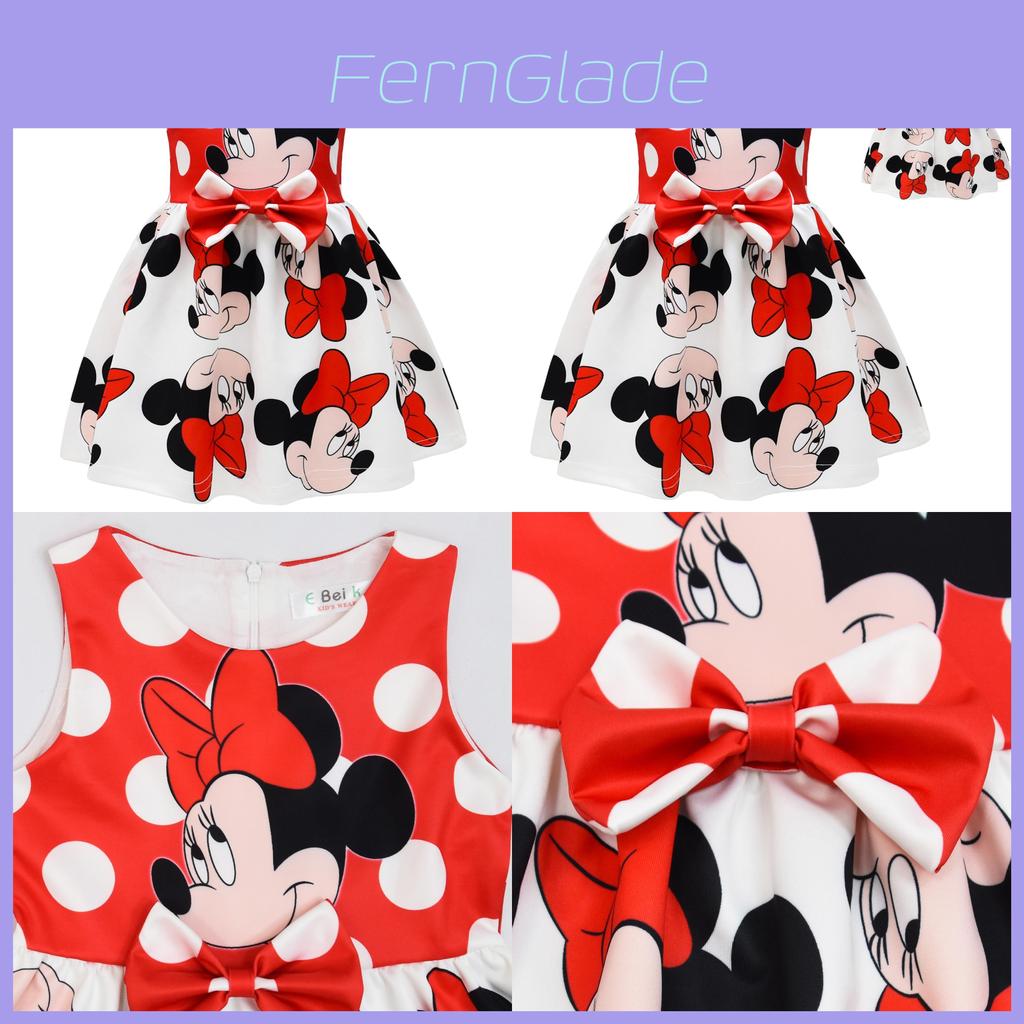 Minnie Mouse Girl Dress With Cartoon Pattern For Spring Girls Age 3 To 8