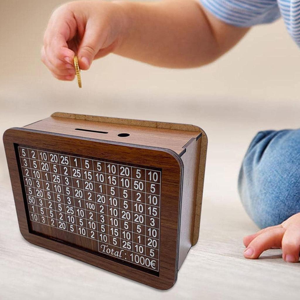 Wood Piggy Bank Save Money Box Decorative Household Organization Box for Home School Office Bedroom Dormitory Decoration