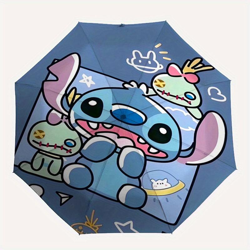 Stitch,Cute Fully automatic themed umbrella - 8 ribs durable iron frame, tri-fold compact design, perfect as a gift, travel umbrella, unisex