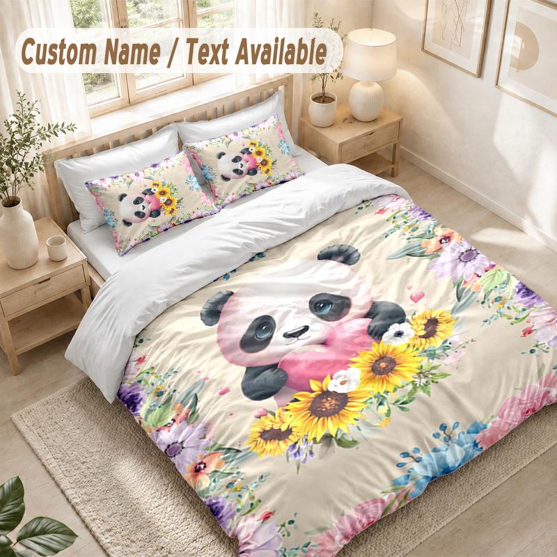 Panda Bedding Set, 1 Duvet Cover & 2 Pillowcases Soft Comfortable Bedroom Home Textile Decor