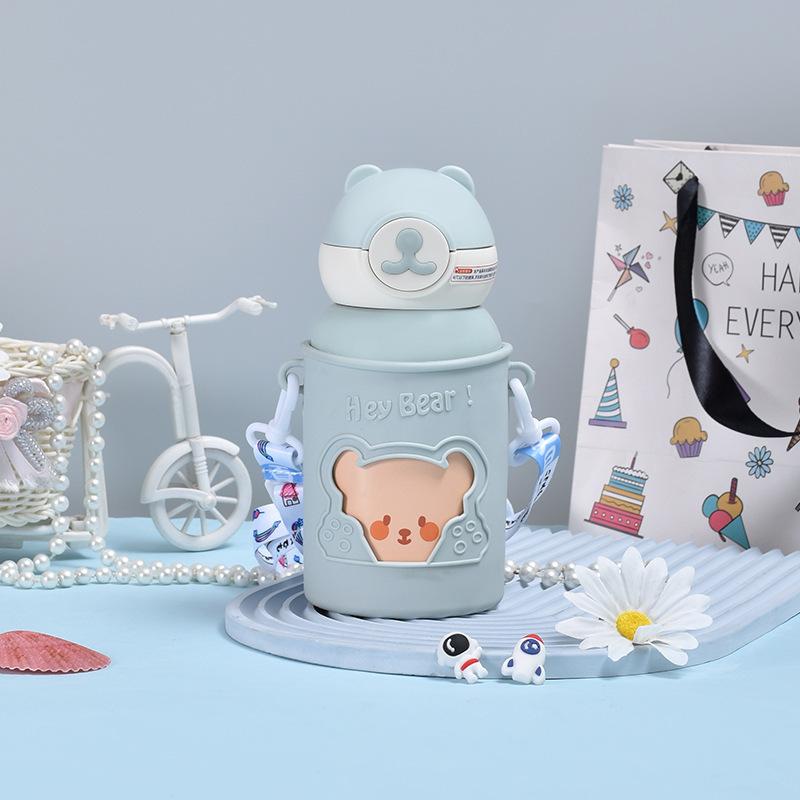 Childrens 316 Stainless Steel Vacuum Flask Large-capacity Lightweight Suction Cup Adorable Bear Vacuum Bouncing Cup