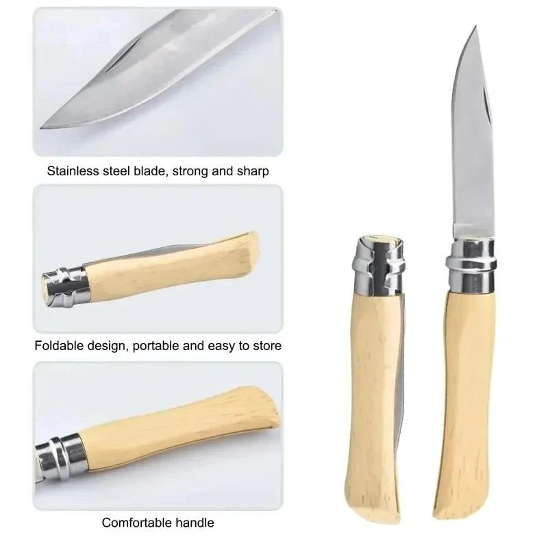 Fruit Folding Knife Wooden Handle Fruit Peeling Knife Meat Cleaver Chef Knife  Stainless Steel Pocket Knife Kitchen Accessories