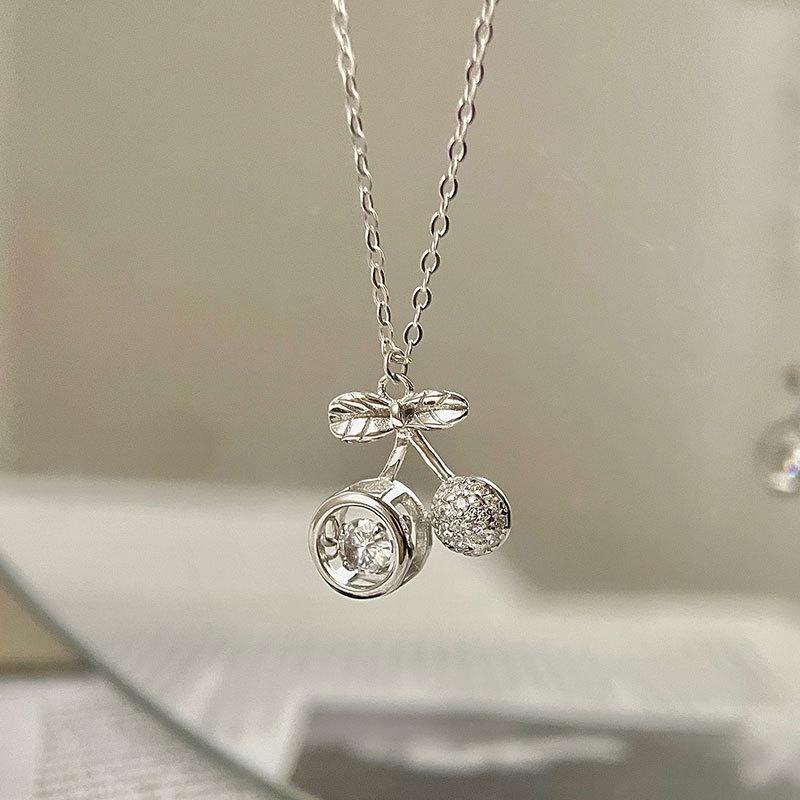 Flash Diamond Round Diamond Agile Zircon Cherry Pendant Versatile Necklace Clavicle Chain Thin Exquisite Ins