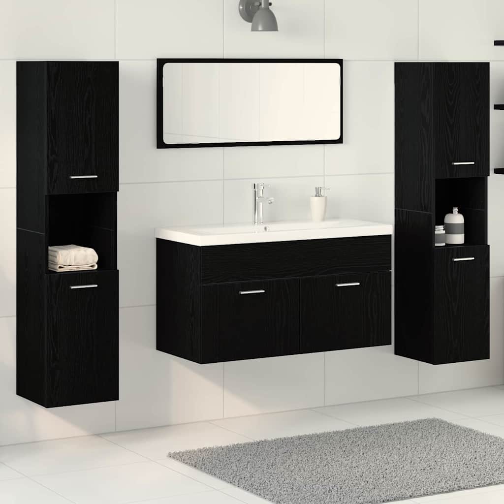 4 Piece Bathroom Furniture Set Black Oak Effect Wood Based Material