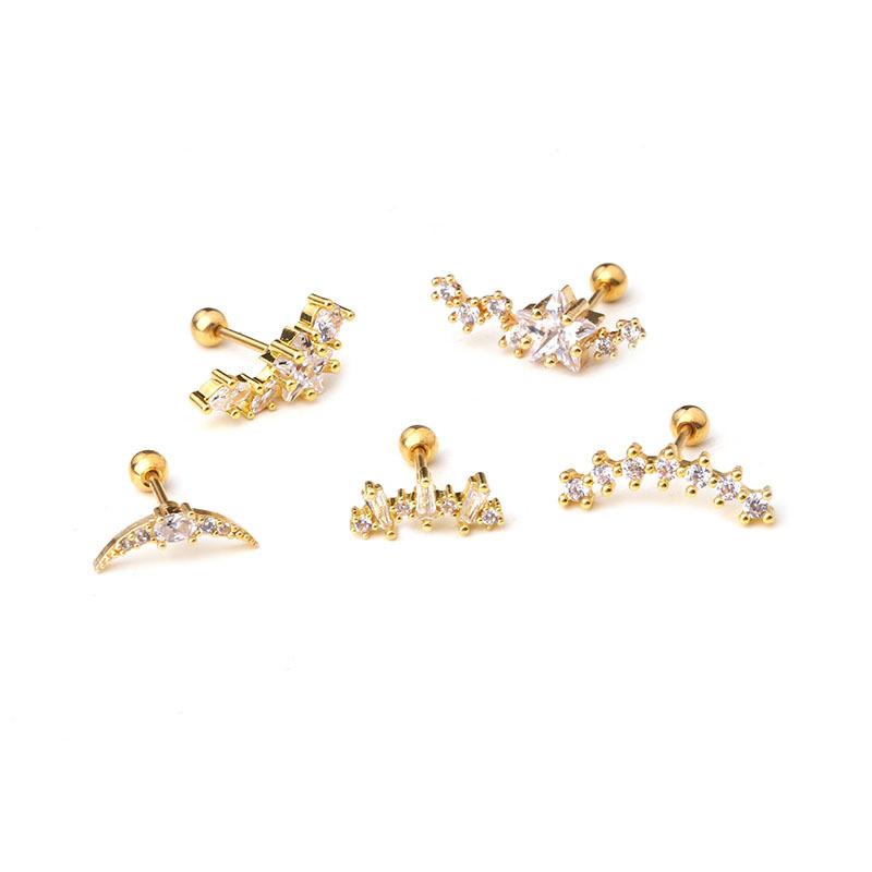 Free Shipping Curved Cz Cartilage Stud Helix Rook Conch Screw Back Earring 10g Stainless Steel Ear Piercing Jewelry