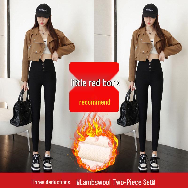 Women's Plus Velvet Thick Black Leggings: Elastic, Skinny, Pencil Pants for Spring, Autumn, Winter.