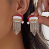 Christmas Enamel Santa Claus Dangle Earrings For Women Shiny Rhinestone Imitation Pearl Long Tassel Drop Earring Party Jewelry